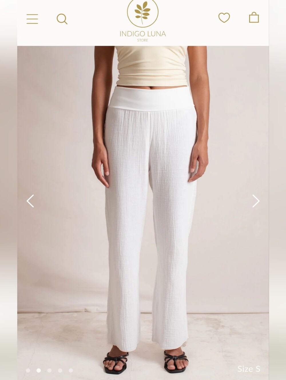 Indigo Luna Mökki Pants - Organic Cotton Linen Blend Wide Leg Cream Size M